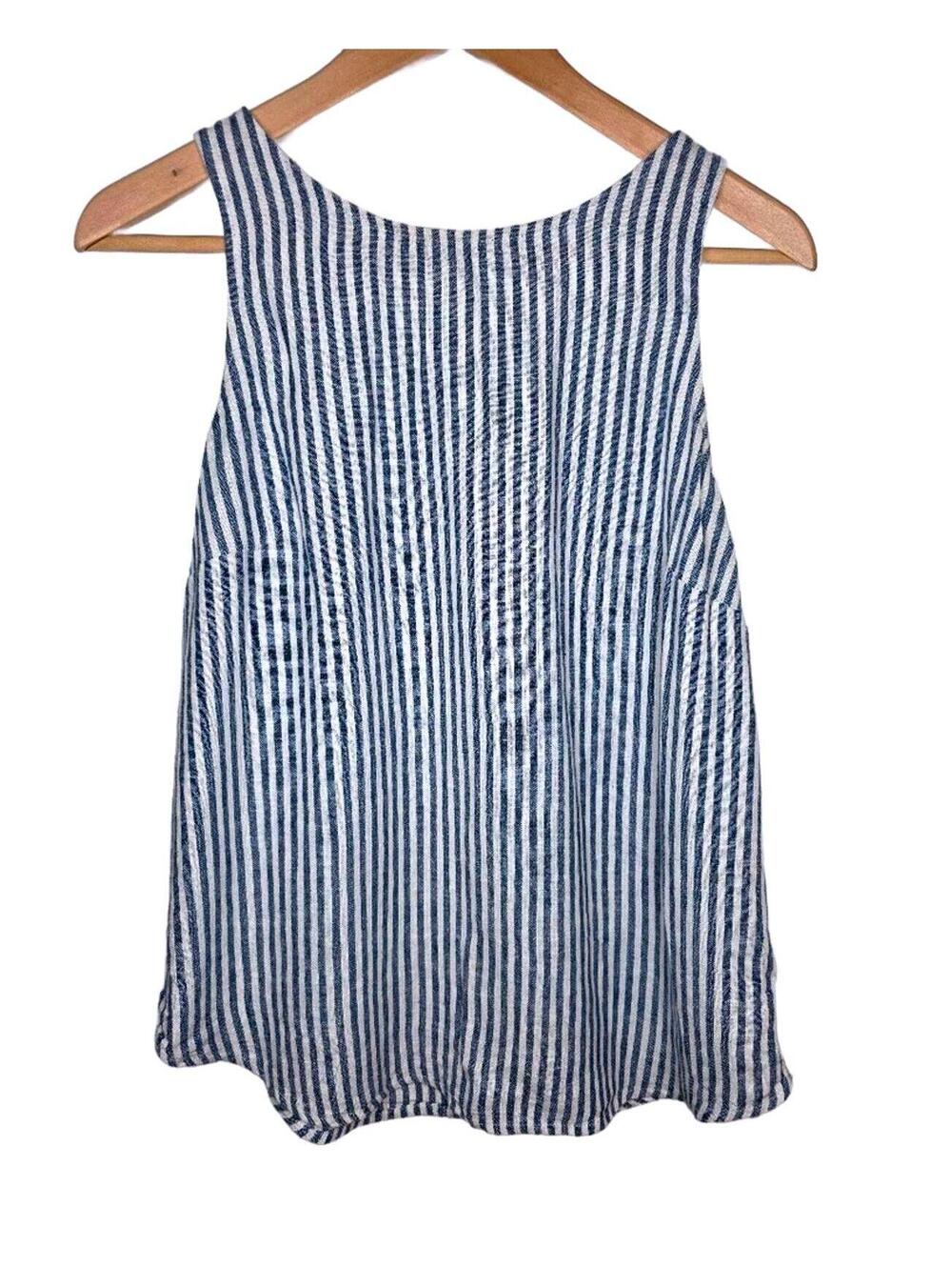 Universal Threads Blue and White Linen+Rayon Striped Button-Back Sleeveless Top